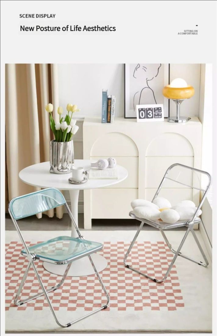 Home transparent folding chair fashionable acrylic crystal chair portable makeup chair ins style internet celebrity photo chair clothing store restaurant chair