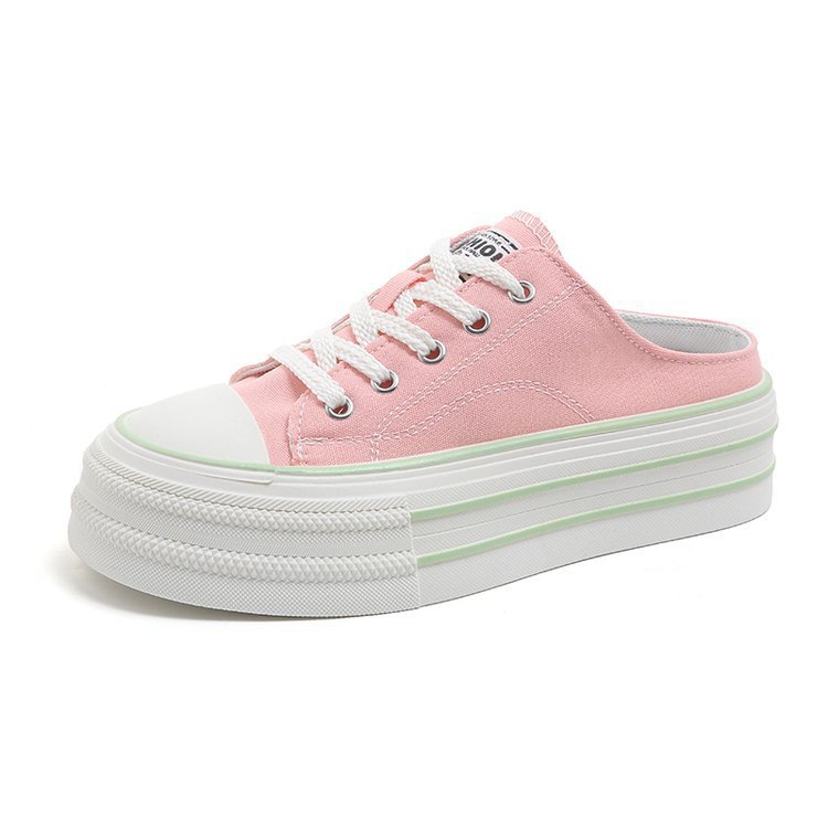 Candy-colored canvas shoes for women 2025 summer new style a single shoe with a full head preppy style thick sole simple half slipper4