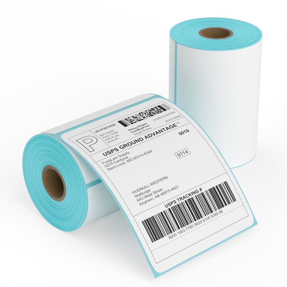 2 Rolls 4x6 Direct Thermal Printer Labels 1000 Shipping Labels Compatible with Zebra, Rollo Label Printer, Peforated Postage Thermal Labels, Permanent Adhesive, 500 Labels/Roll
