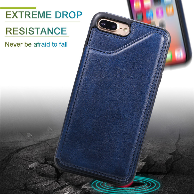 Pure Color Phone Case For iPhone 7 Plus iPhone 8 Plus 5.5 inch PU Leather Wallet Phone Cover with Card Pockets Kickstand