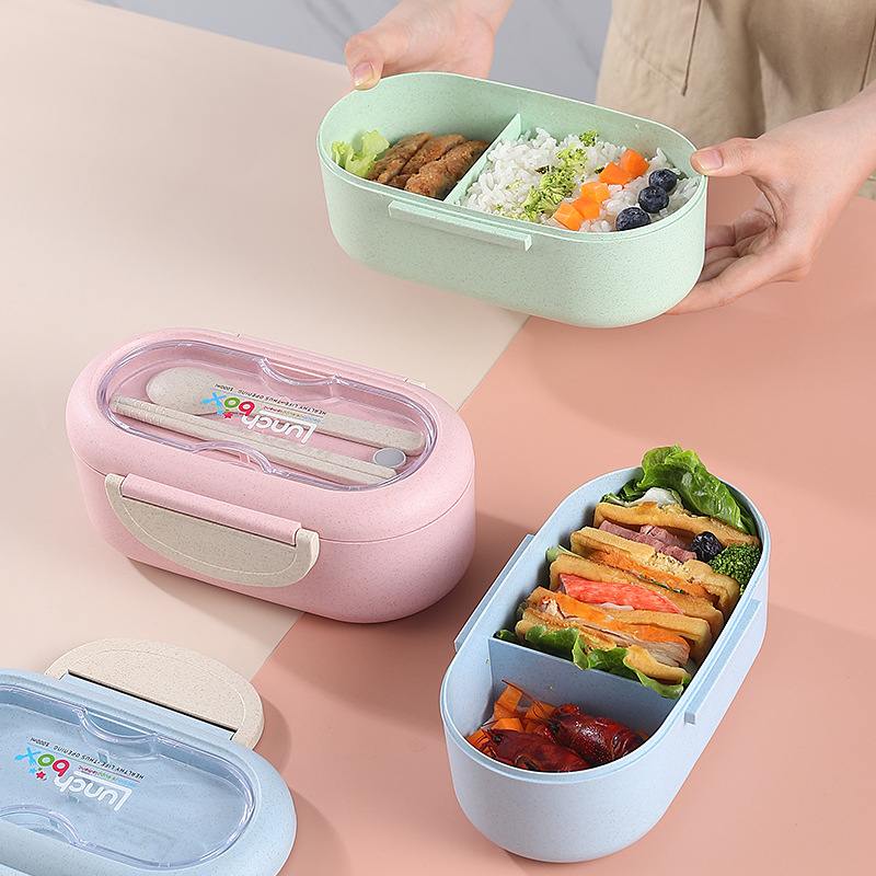 1000ml Bento Adults Lunch Box, Stackable Bento Box, 3-In-1 Compartment - Wheat Straw, Leakproof Eco-Friendly Bento Lunch Box Meal Prep Containers