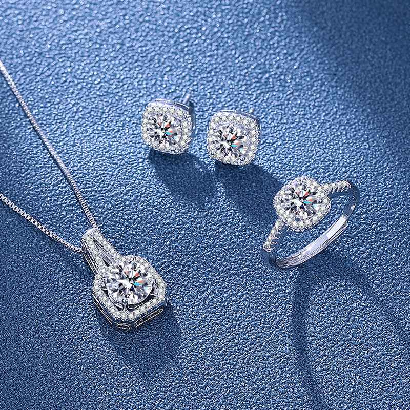 Fashionable Design Inlaid Full Zircon Copper Pendant Necklace Adjustable Ring Earring Jewelry Set For Women Party Gift Engagement Wedding Jewelry