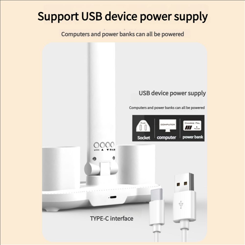 LED Desk Lamp with Fan Desk Lamp for College Dorm Room Desk Lamp with USB Charging Port Adjustable and Dimming LED Four-Head Desk Light with Clock Date Pen Holders Temperature