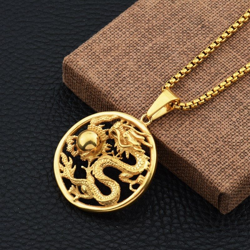 Dragon Playing Pearl Pendant Necklace CRRSHOP unisex jewelry 