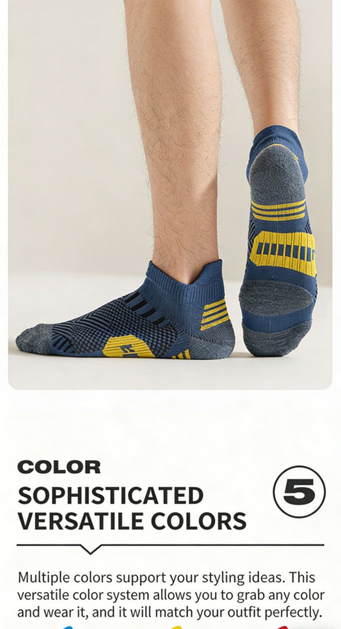 Men's Professional Sports Socks, Quick Dry Fitness Running Socks, Thickened Heel & Toe, Wear Resistant Non-Slip Low Cut Socks for All Seasons
