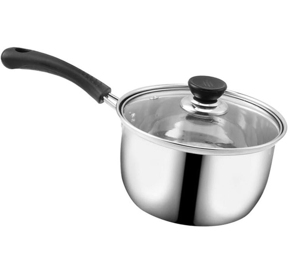 18cm Stainless Steel Saucepan with Lid 1.3 Quart Cookware Long Handle Milk Pot Cookware Suitable for Home Kitchen Restaurant Dishwasher (1.3 Quart)