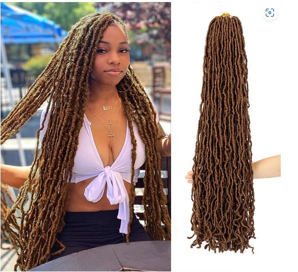 Obaasima Strands Faux Locs Crochet Hair Soft Locs Crochet Braids Hair Goddess Locs Dreadlocs Hair Extend Pre Looped brown Soft Locs Braiding Hair for Women (30#)