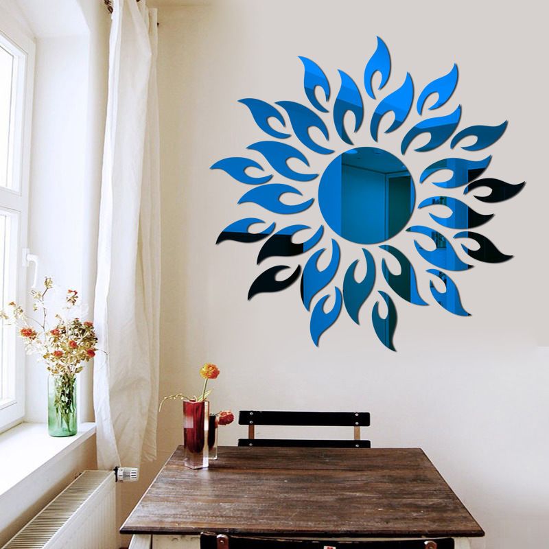 Sunflower self-adhesive mirror wall sticker, center circle 14cm, 27 pieces, living room and bedroom wall stickers, fashionable decoration,