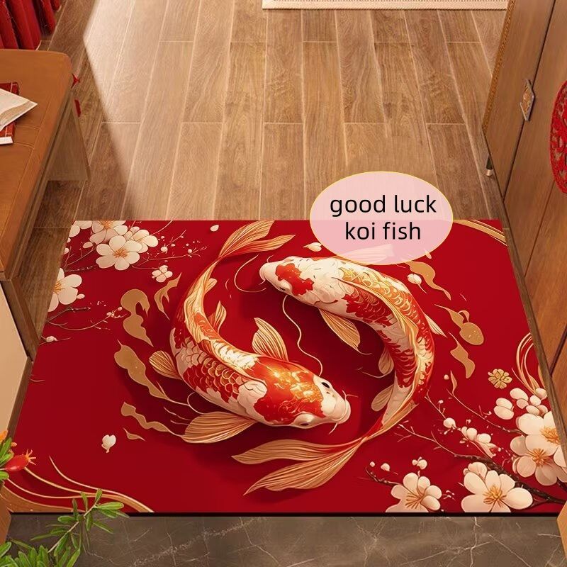 Good luck koi fish Carpet ,Red cartoon koi crystal velvet floor mat, dirt resistant, home door mat, household door 40*60cm,50*80cm,60*90cm