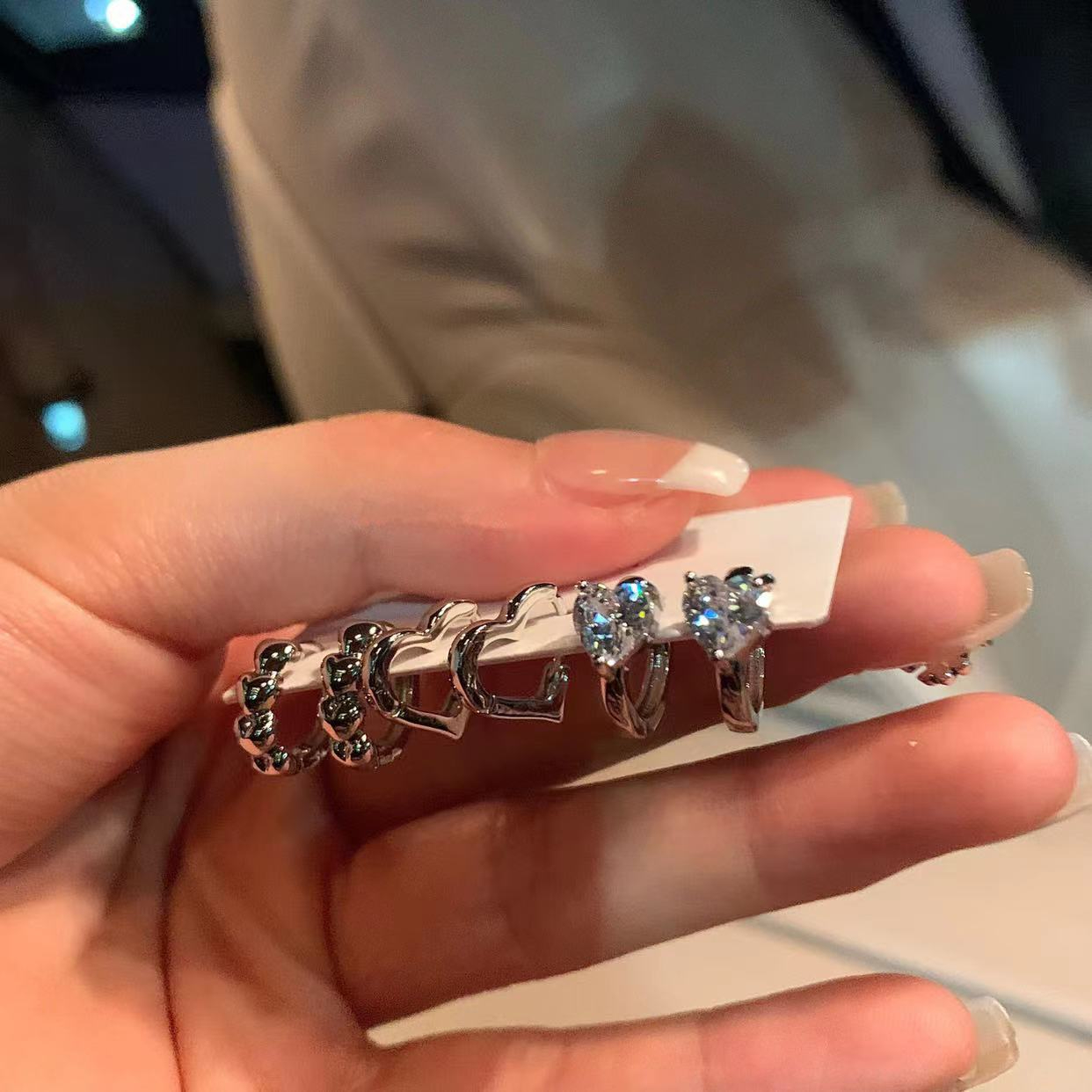 Women's Spring Love Zircon Earrings Niche Shape Earrings Set of 6 Pieces Set