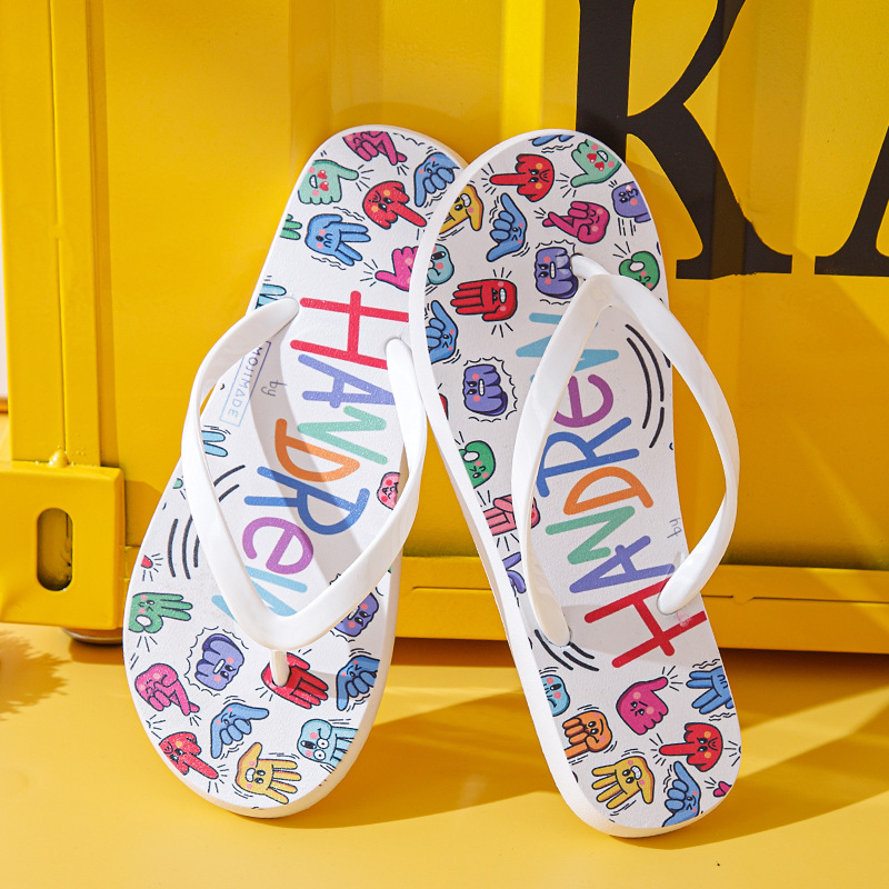 Women's Comfortable Flip Flops Letters Graffiti Prints Thong Sandals Unisex Non-Slip