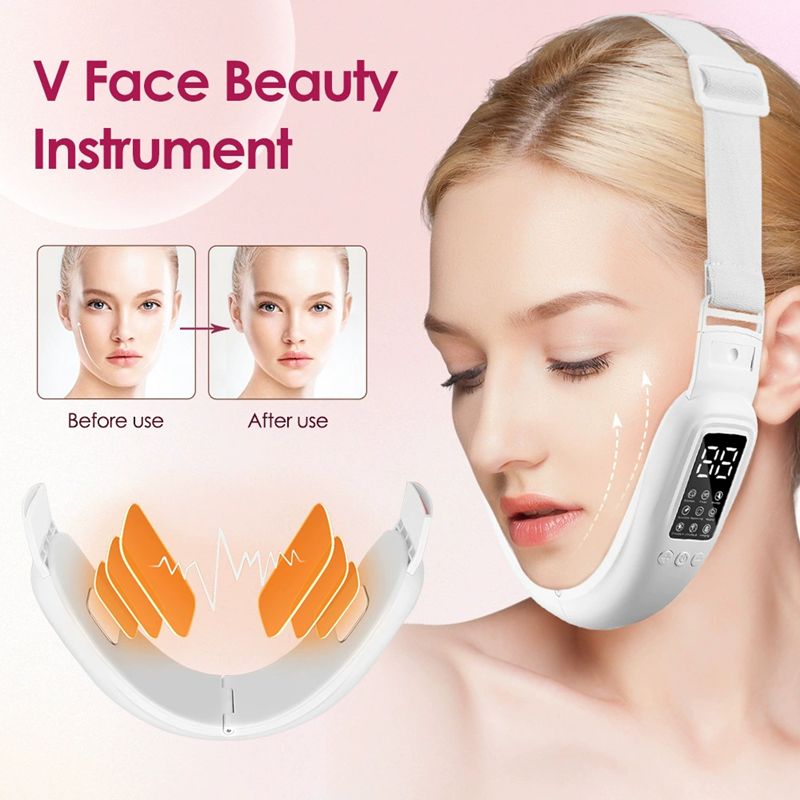 Multi-functional constant temperature hot compress EMS microcurrent 15-speed high-frequency vibration face slimming artifact V face slimming device