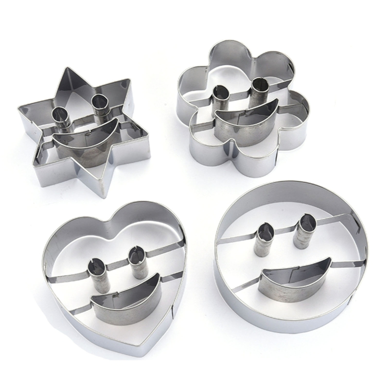 4Pcs/Set 3D Cartoon Fondant Cake Mold Biscuit Smiley Theme Shape Food-Grade Stainless Steel Kids Gift for Baking Lover Kitchen
