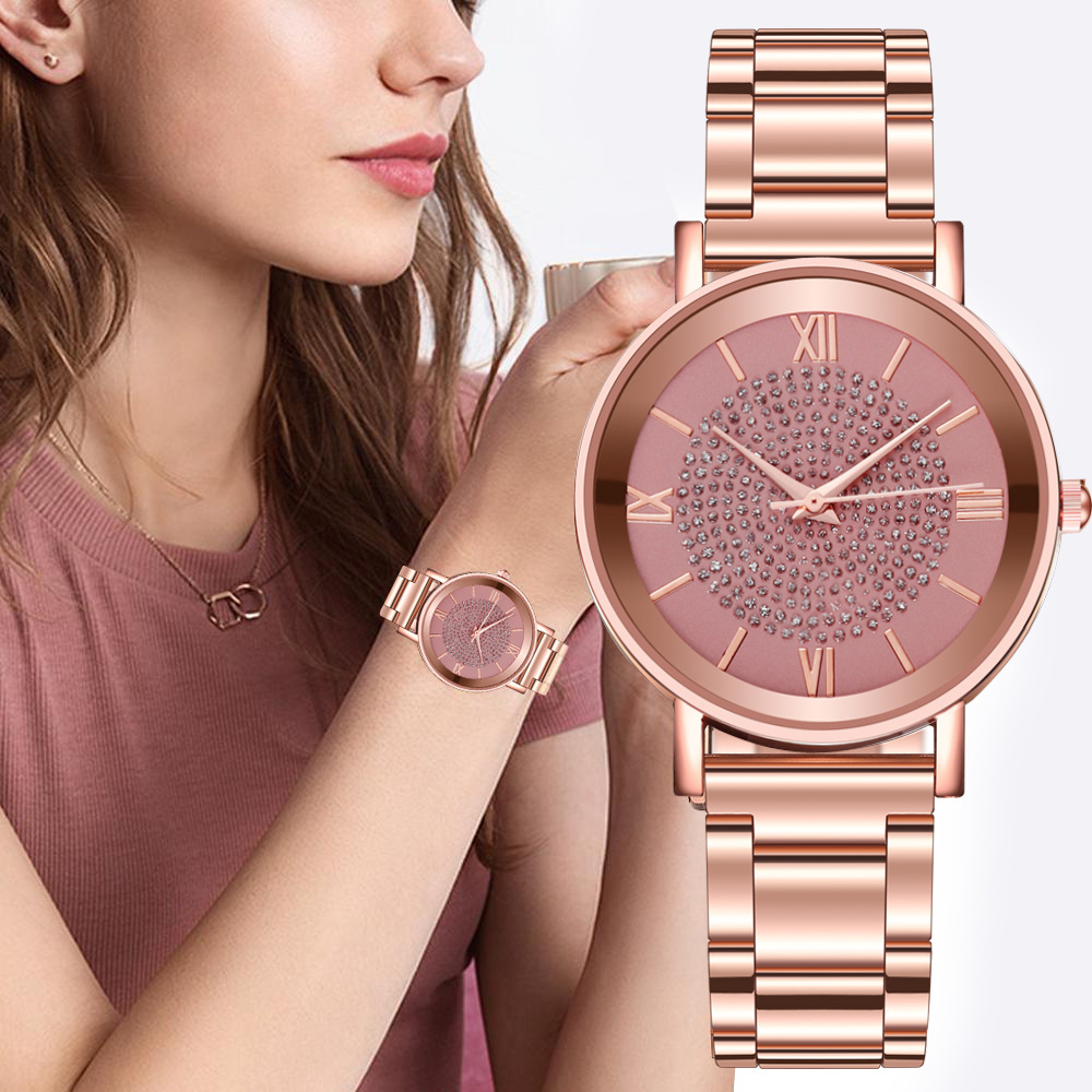 Ladies Watch Rose Gold Luxury Diamond Magnetic Bracklet Wristwatch for Women