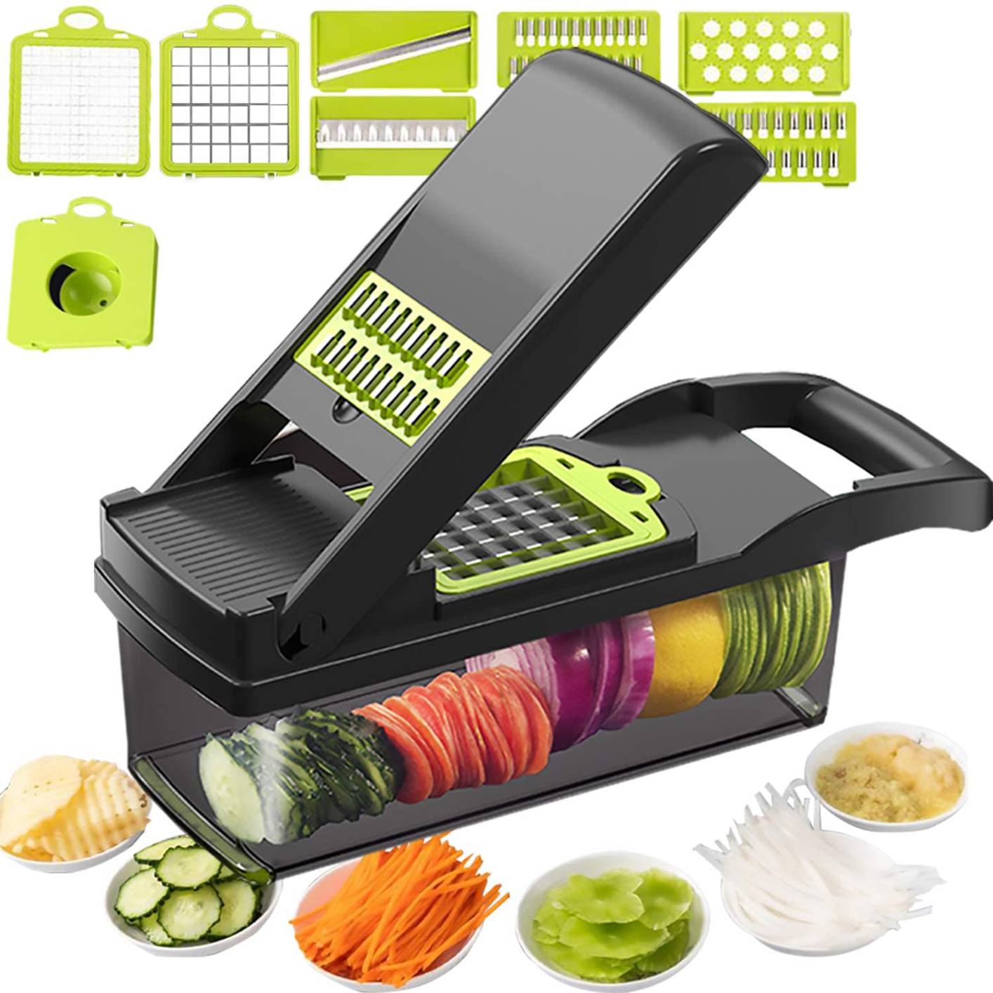 Vegetable Chopper Mandoline Slicer Cutter Chopper 12 in 1 Interchangeable Blades with Colander Basket and Container by LAGPOUSI Cleaningtool 