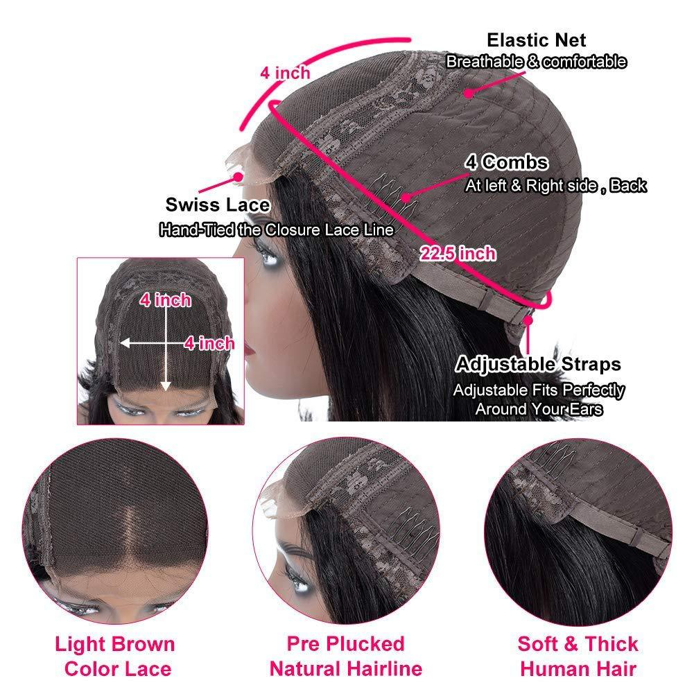 VEONAM Short Bob Wig Straight 4x4 closure wig Human Hair Wigs for Black Women Wig Brazilian Lace Wigs 10inch 14inch 16inch