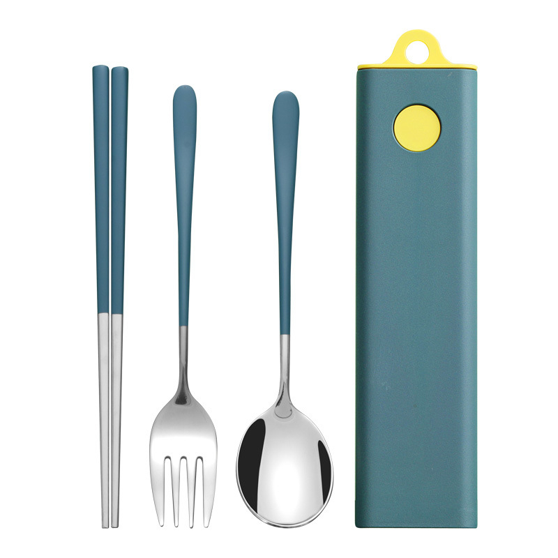 4Pcs/Set Portable Stainless Steel Lunch Fork Chopsticks Spoon Travel Cutlery Kits Kitchen Tableware
