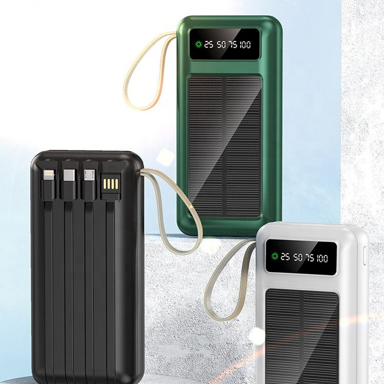 P26 Power Bank Solar Portable Charger - 20000mAh Power Bank Large Capacity Built in 3 Output and 1 Input Cables and Flashlight 5V3.1A Quick Charge Compatible with All Smart Phones and USB Devices