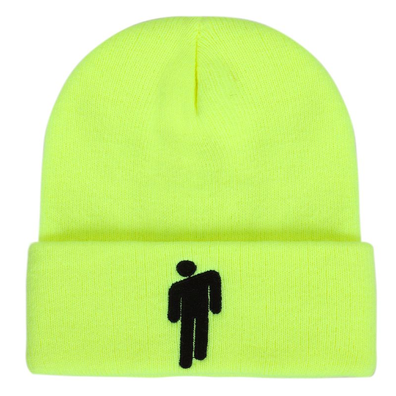New Creative Autumn and Winter Billie Eilish Knitted Hat Pullover hip-hop Hat Woolen HatFluorescent Yellow
