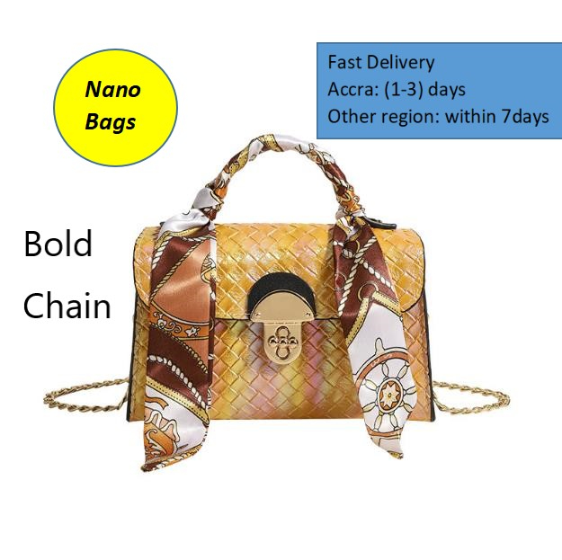 NANO Bags  Ladies Bags Handbags Women's bags Shoulder Bags Golden Bold Metal Chain Silk Scarf Grace Ladies' Necessity 