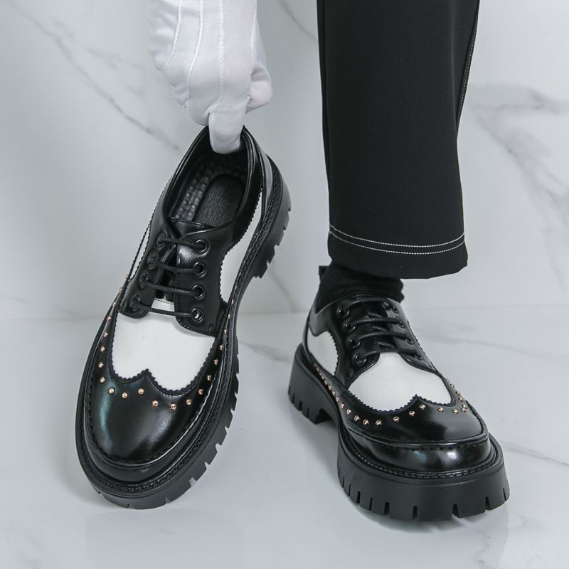 Men's Big & Tall Platform Dress Shoes Studded Formal Shoes Height Increasing Leather Shoes Business Wedding Shoes Chunky Sole