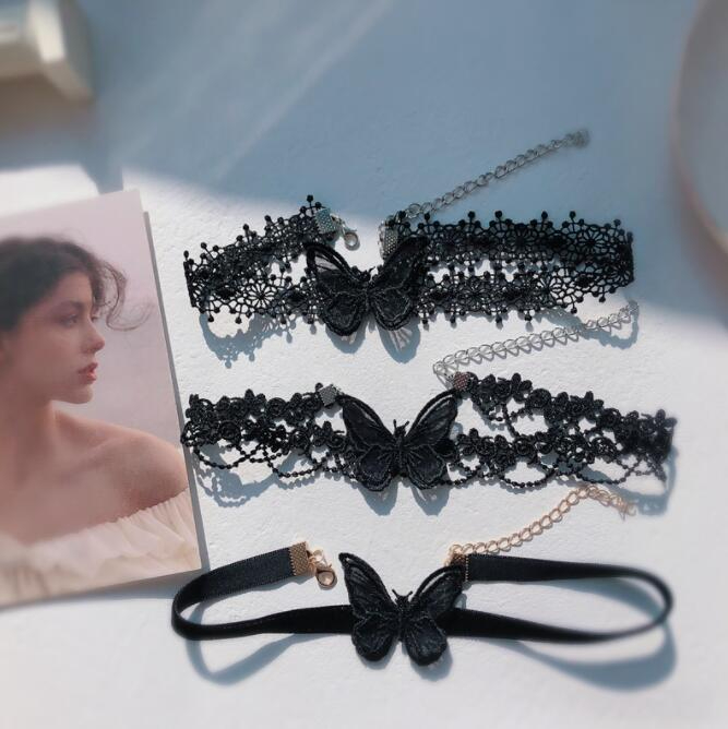 SC698052 Cute Girl Black Velvet Lace Butterfly Choker Loli JK Skirt Student Clavicle Neck Chain Fairy Jewelry Women Necklace Gift