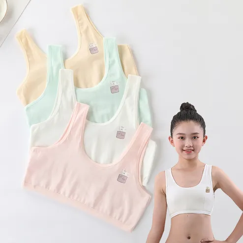 puberty transparent training bra  sayletre 8-16 Years Young Girls' Cotton  & Spandex Sports Training Bras Puberty Children Soft Breathable Underwear  Teenage Kids Crop Vest Tops Clothing Solid Color 7# - 5 Colors