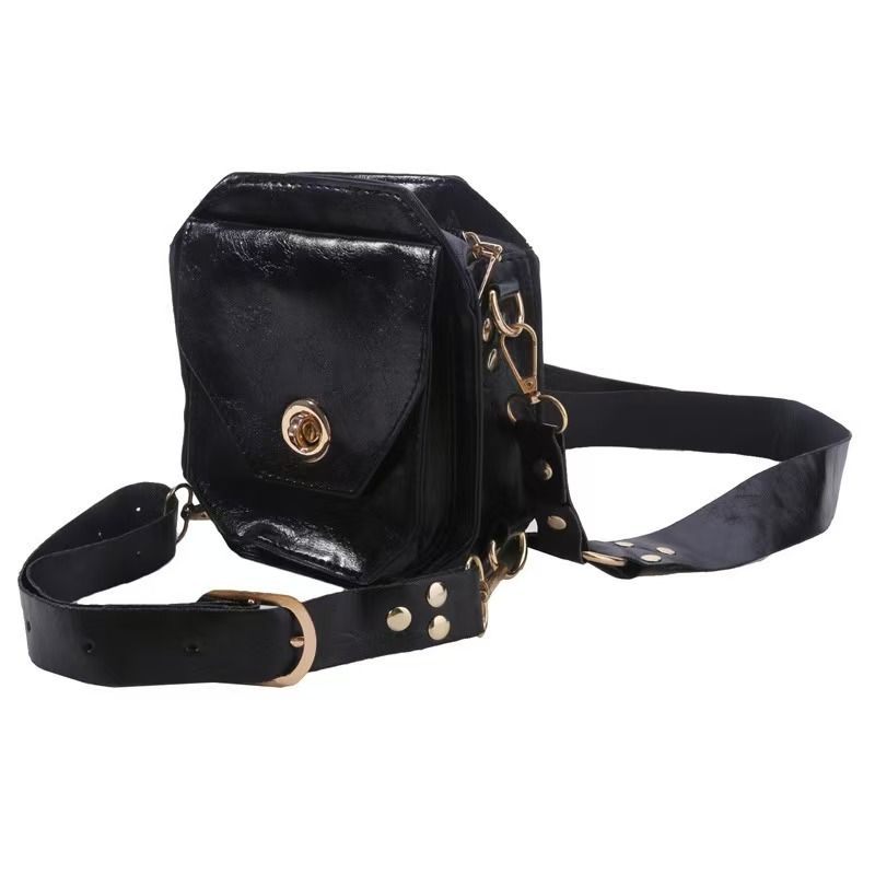 Retro-style small square bag, women's crossbody bag and hip bag, biker waist bag