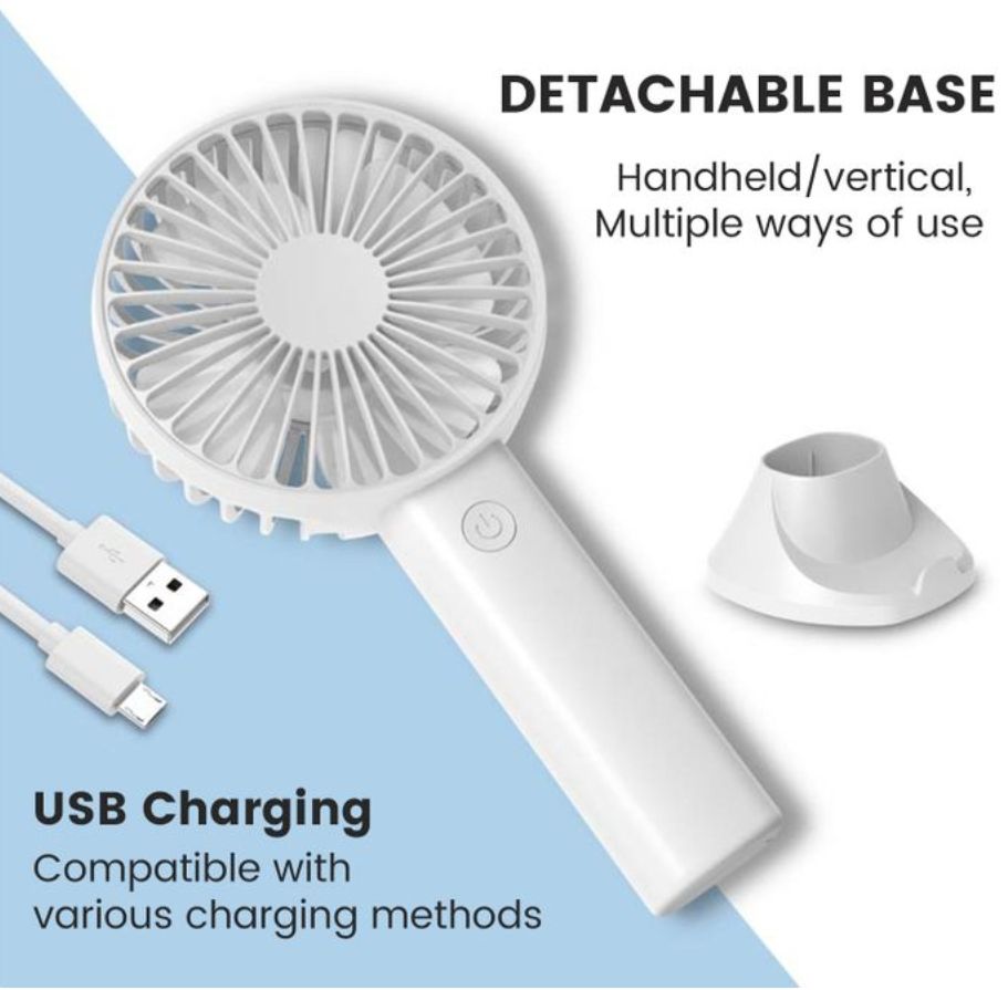 Hand Held USB Rechargeable Fan Desktop Phone Holder - White/ Green/Blue