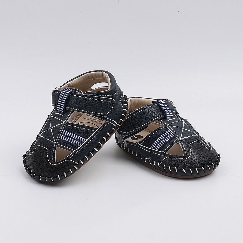 Baby Summer Pre‑Walker Sandals, Soft Non‑Slip Closed Toe Anti‑Collision Infant Shoes, Breathable Hook‑Loop Toddler Crib Sandals for Baby Boys 6‑12 Months Indoor Outdoor Daily Wear