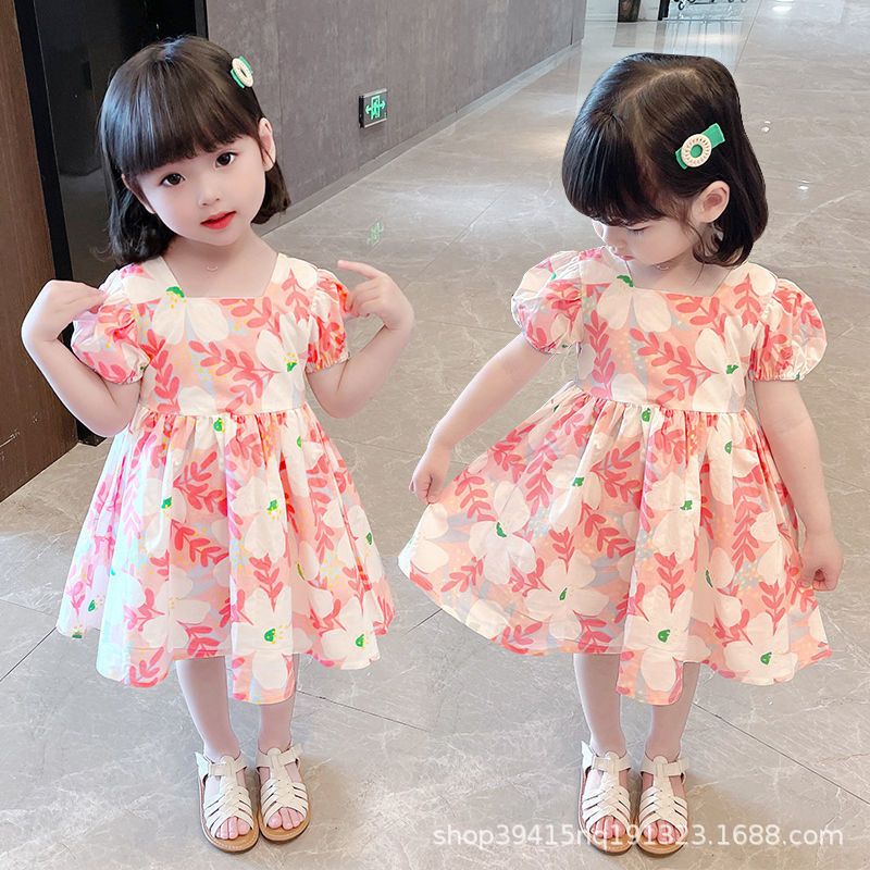 Girls dresses 2025 summer new girls fashion trend small and medium-sized children's baby girls floral casual princess dress
