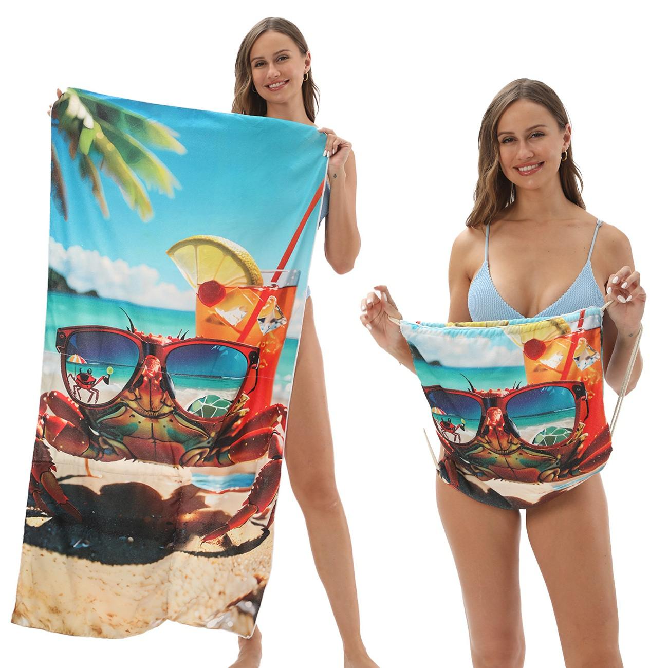2 - in - 1 foldable beach towel, printed bath towel, all - in - one beach towel with a storage bag that can be folded and storedYTB-001-18
