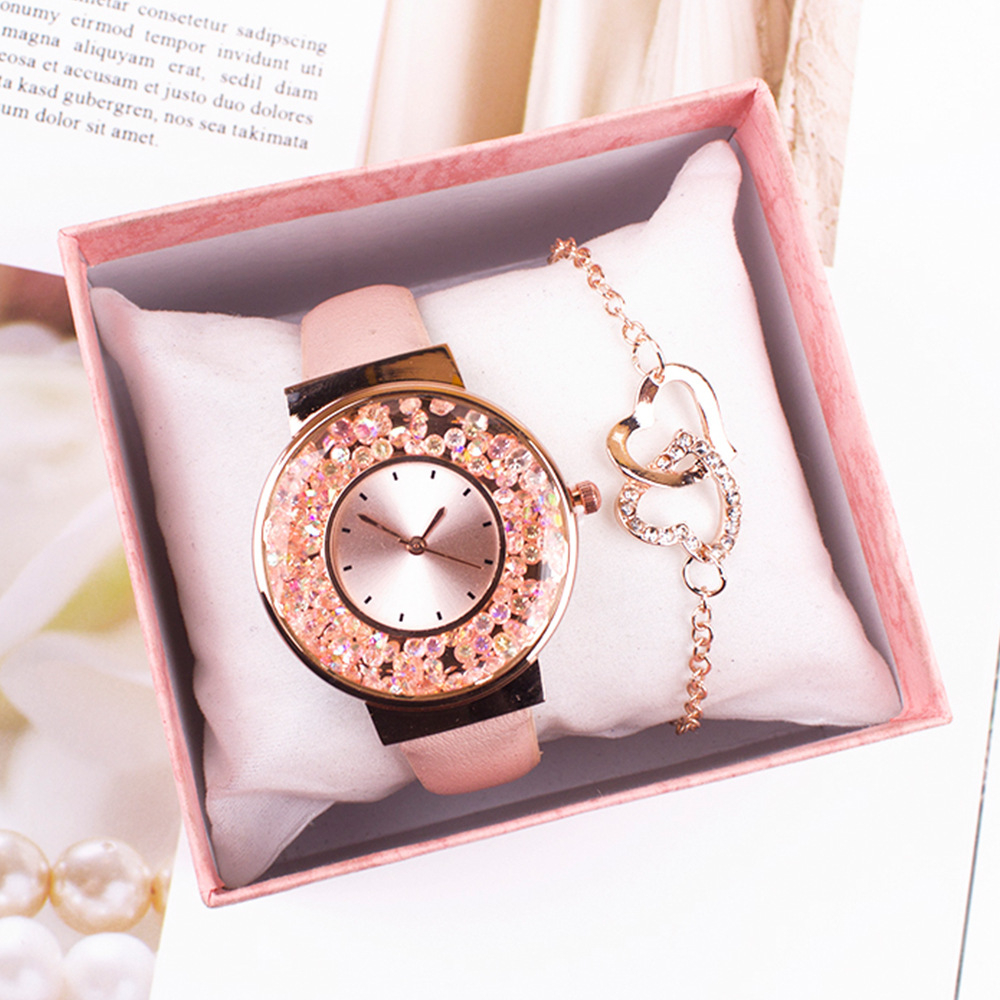 JDJ815 women's fashion watch set quicksand gemstone watch and love chain set city girl watch