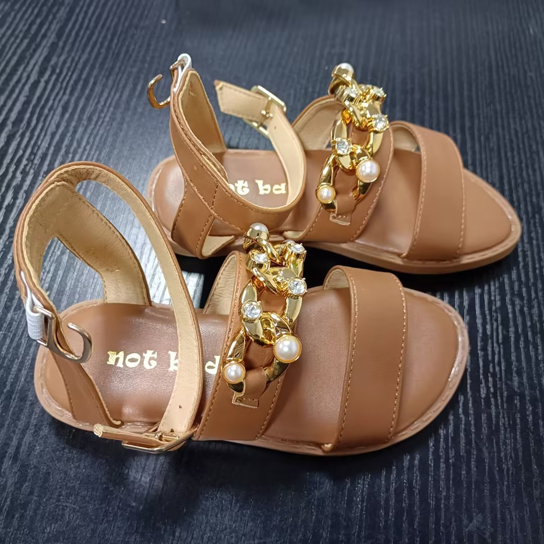 AK - 75 Children's Summer New Versatile Chain Rhinestones Sandals Flat Bottom Soft Sole Sandals