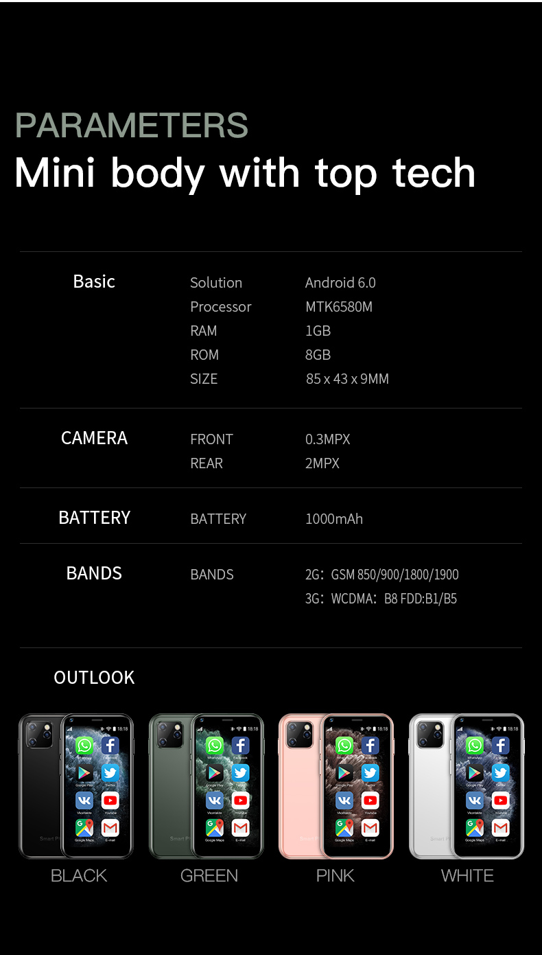 SOYES XS11 Mini Android 6.0 Cell Phones With 3D Glass Slim Body HD Camera Dual Sim Quad  Core Google Play Market Cute Smartphone