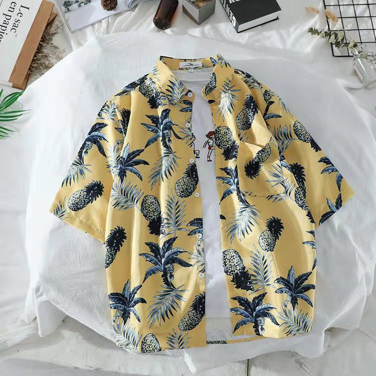 big boy's Floral Printed Casual Button Down short Sleeve Hawaiian Shirt Light