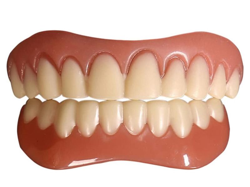 Fourth generation instant smile dentures with silicone simulated teeth, whitening braces, and smiling dentures