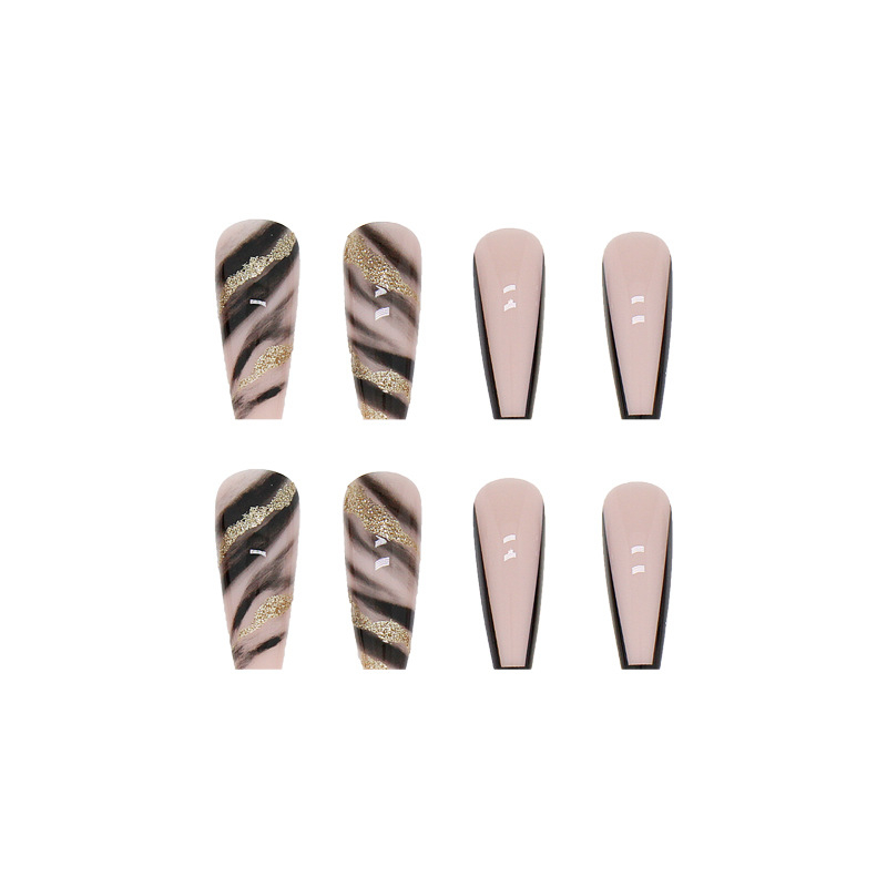 24pcs Detachable Long Coffin False Nails Gold Foil Leopard Pattern Fake Nails Full Cover Nail Tips With Glue