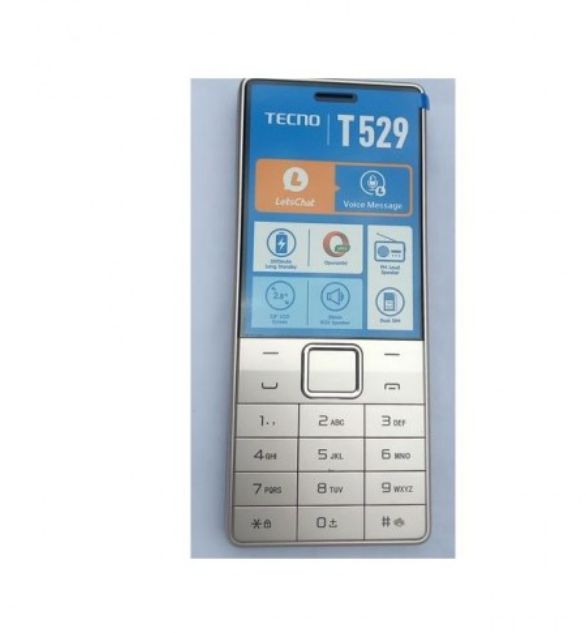 Tecno T529  -2.8" LCD Screen Display - 0.08MP back camera with bright flash - 16MB ROM + 8MB RAM expandable micro SD card support - GSM connectivity -FM radio -Loud speakers - 2500mAh Battery -Keypad Mobile Phone