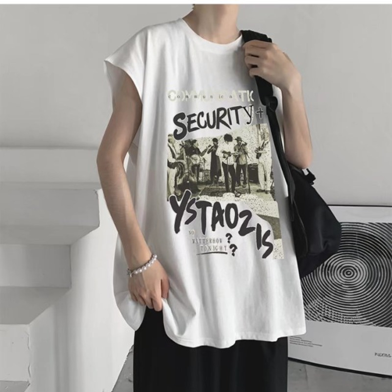 B04 Hip-Hop Vest Trend Loose Fitting Shoulder Sleeveless T-Shirt Summer Thin Sports Vest Men's Trendy High Street