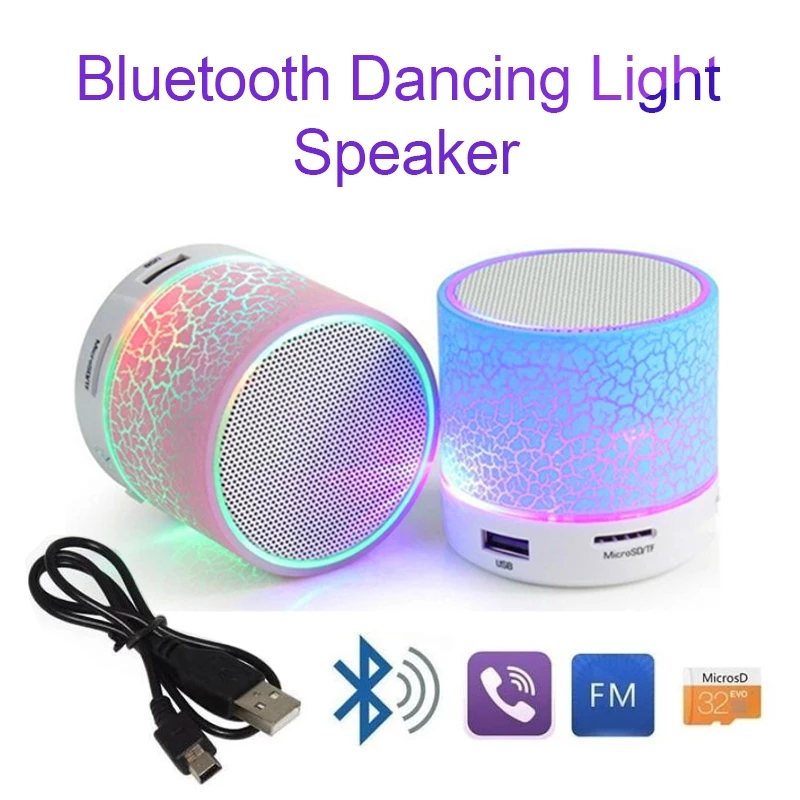 A9 Mini Portable Speaker Bluetooth Wireless Car Audio Dazzling Crack LED Lights Subwoofer Support TF Card USB Charging For PC