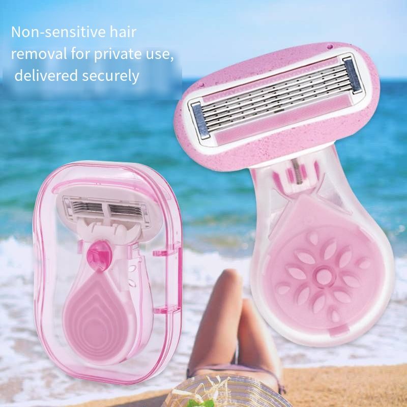 Women 5-Blade Manual Shaving Razor, Painless Full Body Hair Removal Razor with Lubricating Strip, Wet Dry Use Safety Shaver, Portable Precision Grooming Tool for Legs, Underarms, Bikini Line and Facial Fine Hair