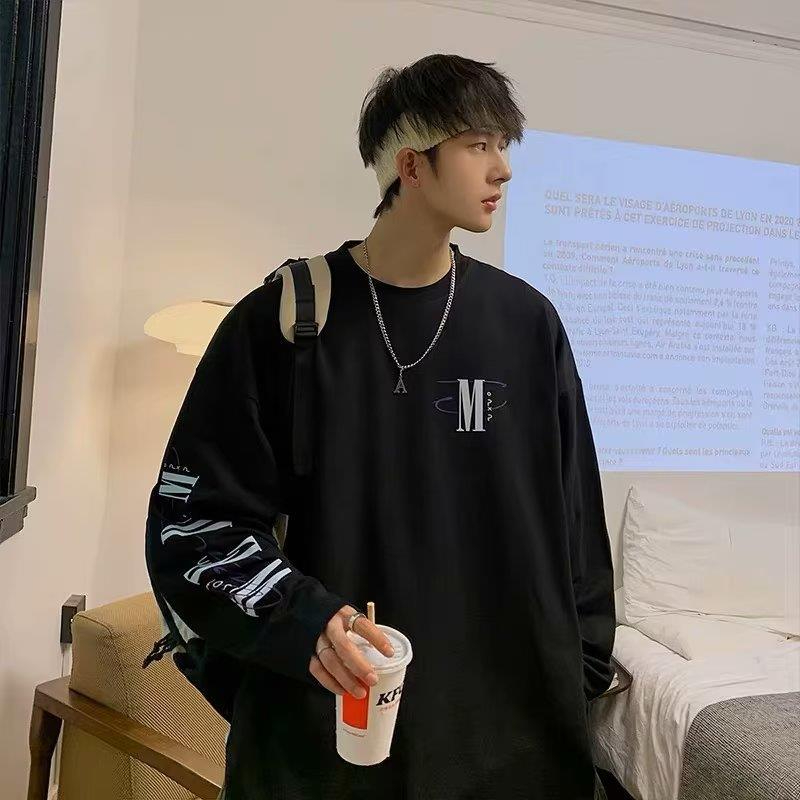H65 Men's Spring and Autumn New Letter Printing Crewneck Top Loose Long Sleeve Top