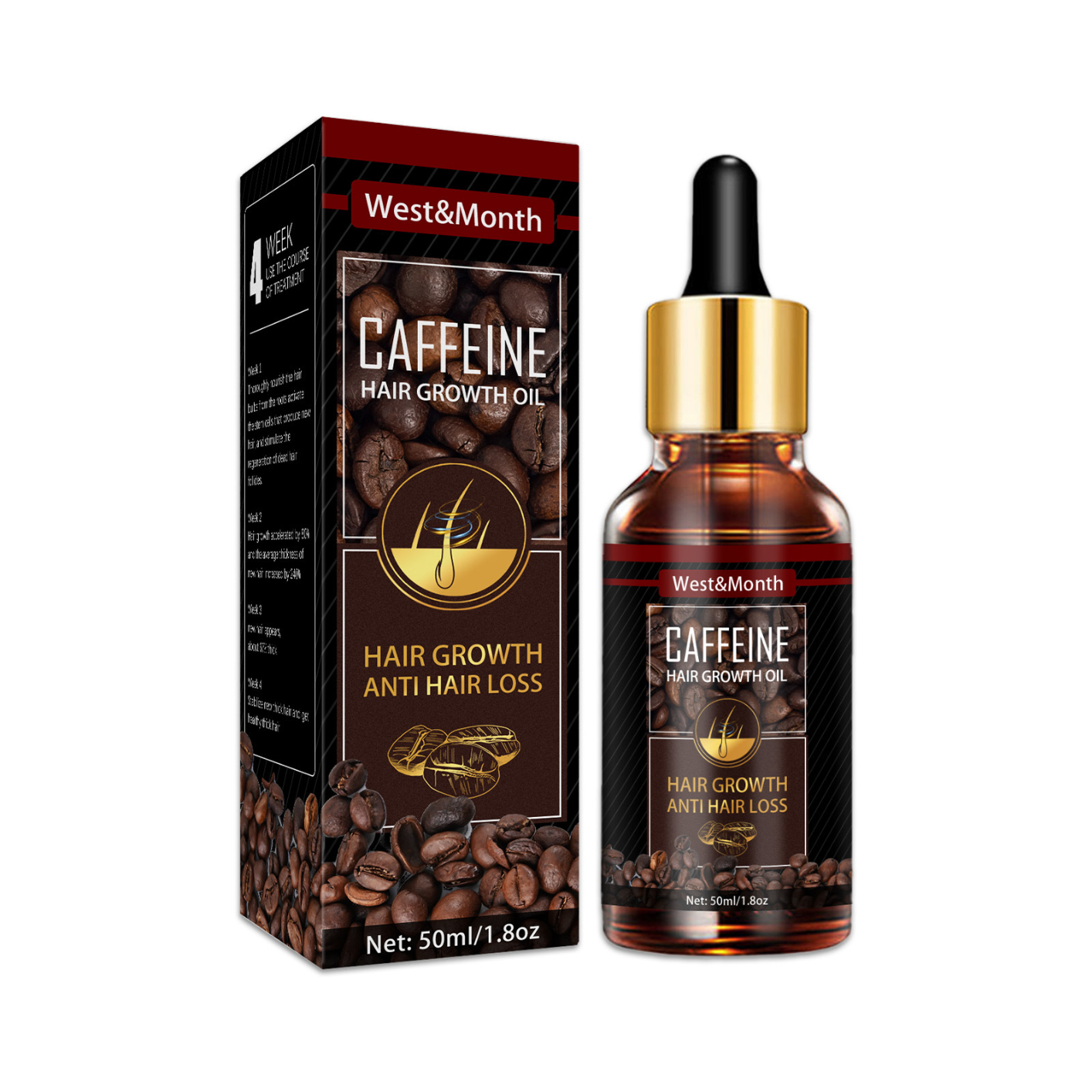 West&Month 50ml Hair Growth Oil Natural with Caffeine, Biotin and Castor, Hair Essential Oil for Hair Care Nourishing and Softening