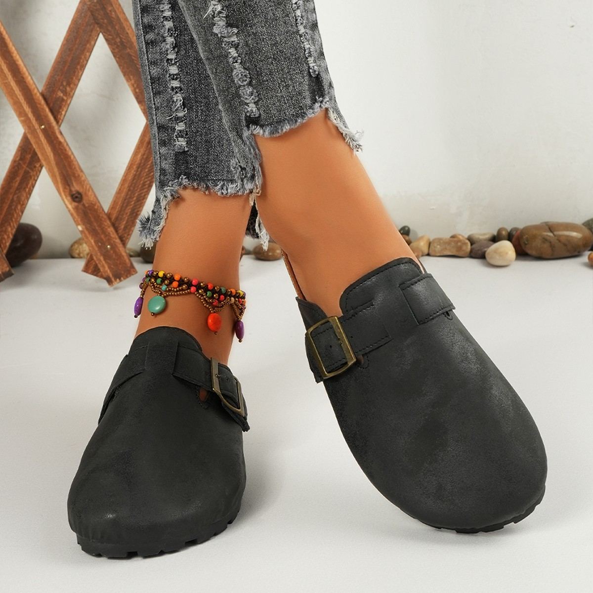 Baotou slippers, female couple cork slippers, large-sized export Roman shoes, casual semi-slippers, lazy shoes trend