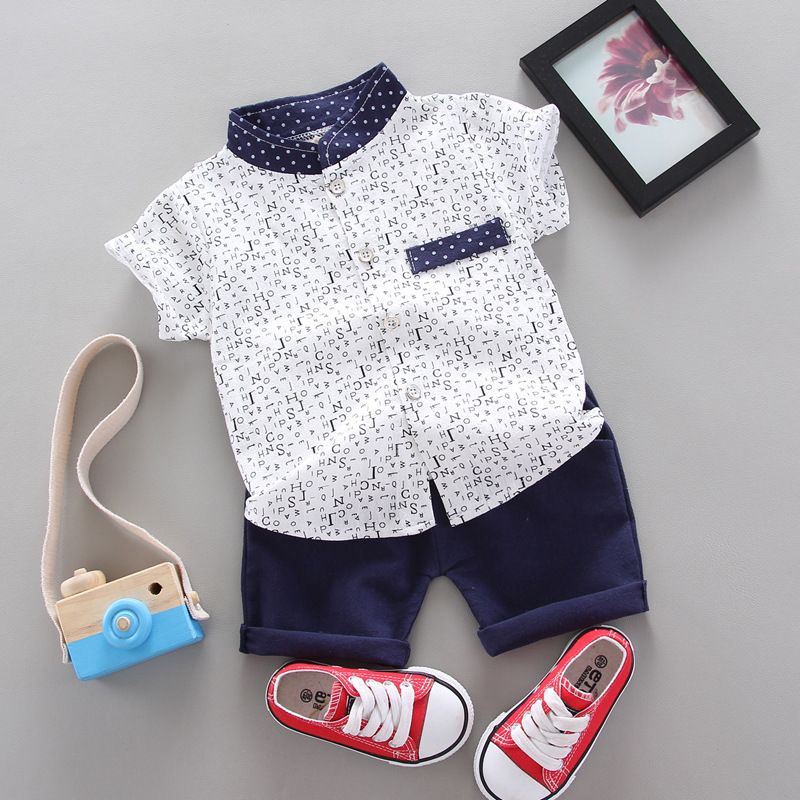 Boys printed letter shirt Short sleeve T-shirt 2-piece set A_14