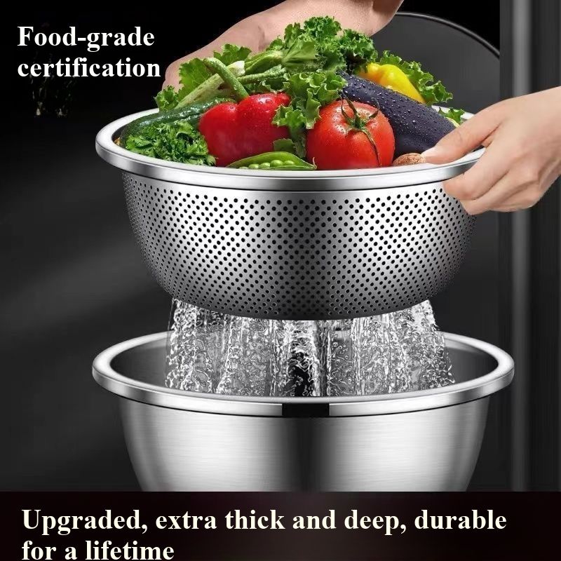 Food Grade Stainless Steel Colander Kitchen Drain Basket for Washing Vegetables Fruits Rice StrainerStainless Steel Drain Basket