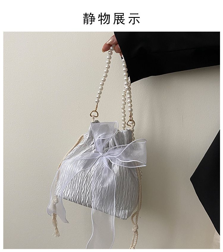 2025 Summer Trendy New Women's Bag, Pearl Pleated Crossbody Bag for Women, Fashion Versatile Single-Shoulder Bag, Korean Niche Texture Ladies' Bag