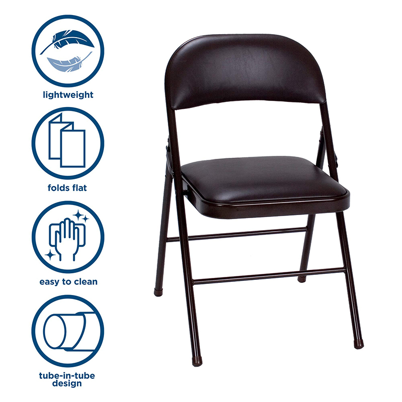 Premium Portable Steel Upholstered Folding Chair with Vinyl Padded Seat and Back