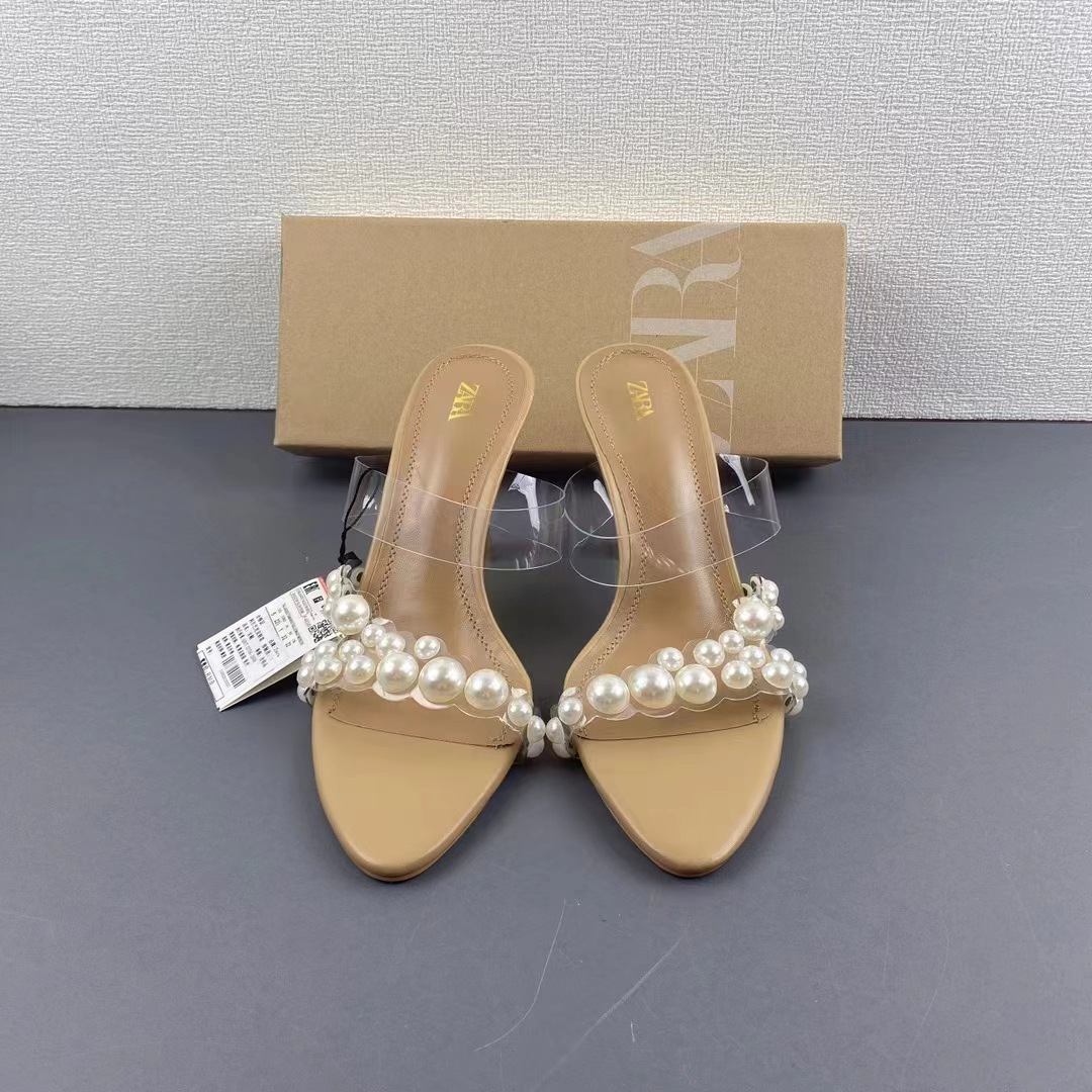 ZA new high quality pointy pearl stiletto heels female fashion temperament transparent after empty open toe sandals female
